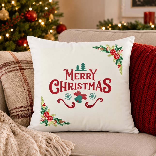 Elegant Merry Christmas Decorative Throw Pillow (Creator Uploaded)