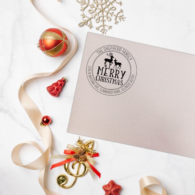 Elegant Merry Christmas Deer Return Address Rubber Stamp (Creator Uploaded)
