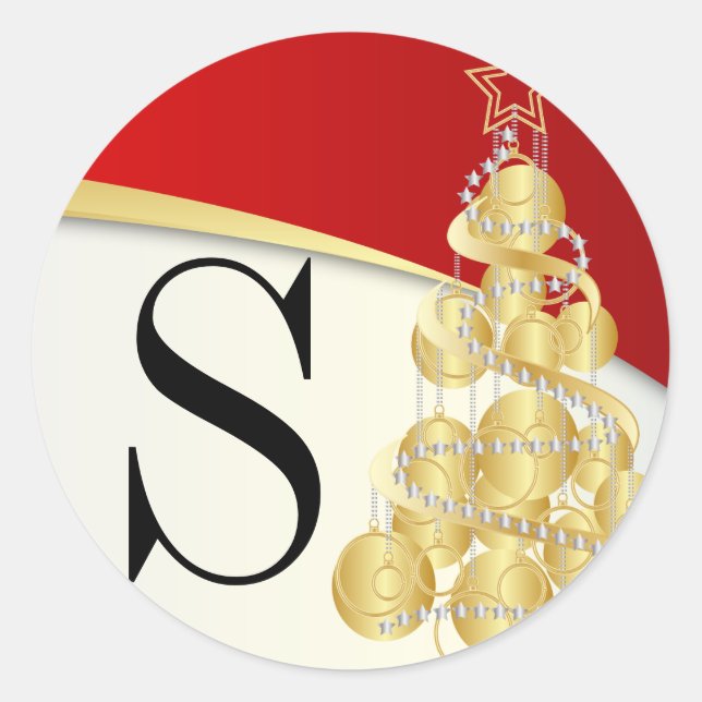 Elegant Merry Christmas | DIY Monogram Classic Round Sticker (Front)