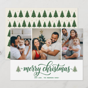 Elegant Merry Christmas Family 3 Photos Flat Card
