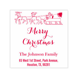 Elegant Merry Christmas Family Name Return Address Self-inking Stamp