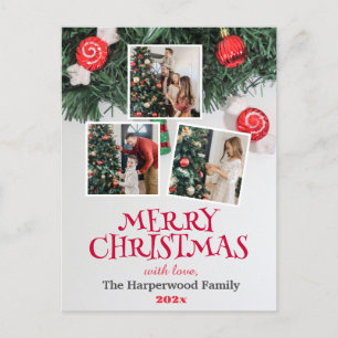 Elegant Merry Christmas Family Photo Collage Holiday Postcard
