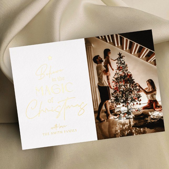 Elegant Merry Christmas Family Photo Foil Card (Spread the festive cheer with these luxurious gold foil photo greeting cards)