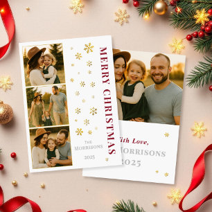 Elegant Merry Christmas Family Photo Snowflake  Holiday Card