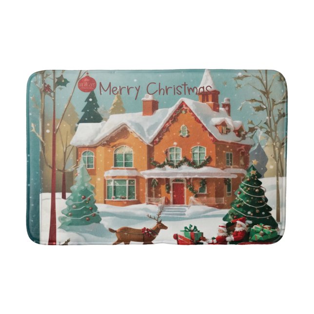 Elegant Merry Christmas Festive Bath Mat (Front)