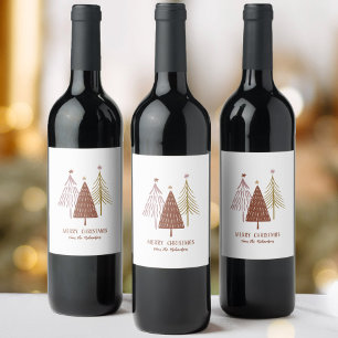 Elegant Merry Christmas Festive Trees Holiday Chic Wine Label