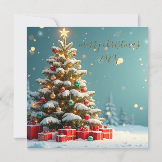 Elegant Merry Christmas Flat Card | Minimal Gold (Front)