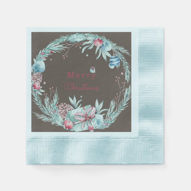 Elegant Merry Christmas Floral Brown Napkin (Front)