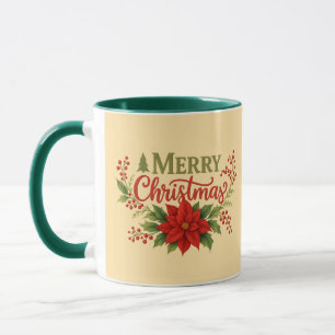 Elegant Merry Christmas Floral Coffee Mug Holiday