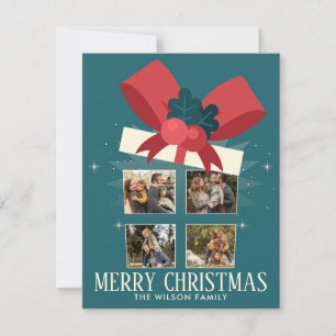 Elegant Merry Christmas Gift Box Four Family Photo Holiday Card
