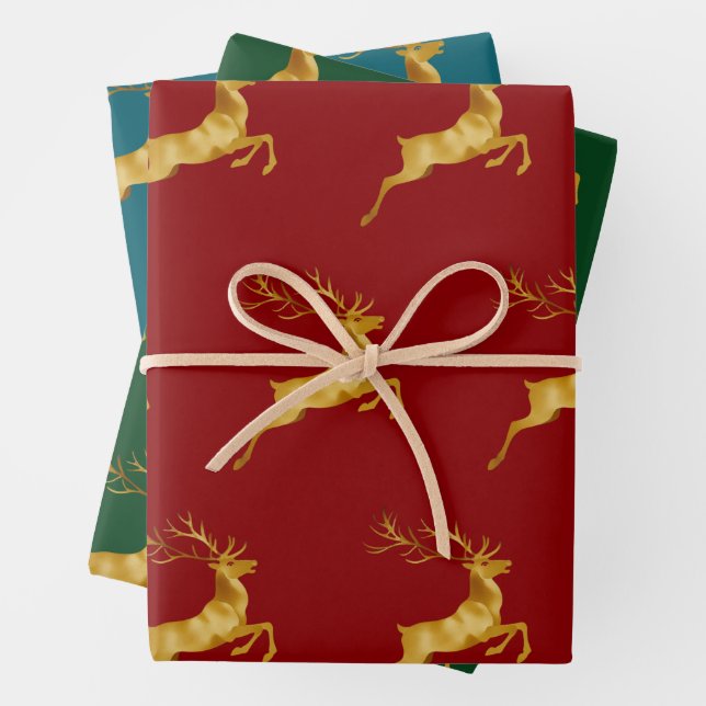 Elegant Merry Christmas Gold moose xmas festive pa Wrapping Paper Sheet (In situ)