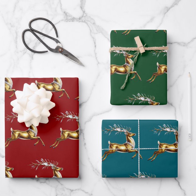 Elegant Merry Christmas Gold moose xmas festive pa Wrapping Paper Sheet (Front)