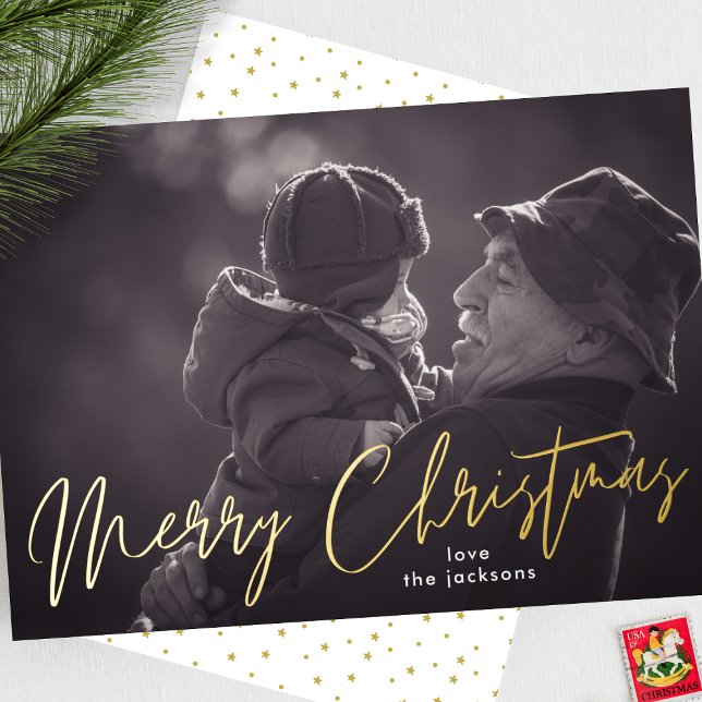 Elegant Merry Christmas Gold Pressed One Photo (Creator Uploaded)