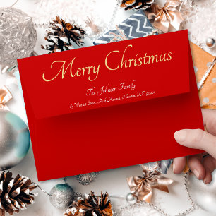 Elegant Merry Christmas Gold Red Holiday Mailing Envelope