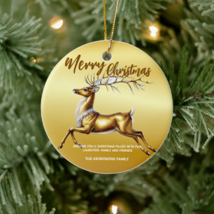 Elegant Merry Christmas Gold santa Deer Moose xmas Ceramic Tree Decoration