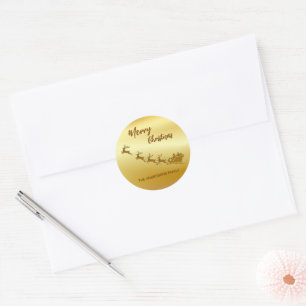 Elegant Merry Christmas Gold santa Sled xmas Classic Round Sticker