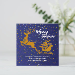 Elegant Merry Christmas Gold santa Sled xmas patte Holiday Card