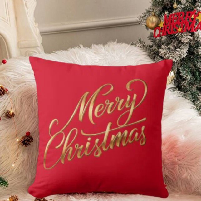  Elegant Merry Christmas-Gold Script Holiday Decor Cushion (Elegant Merry Christmas-Gold Script Holiday Decor Throw Pillow)