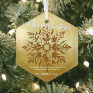 Elegant Merry Christmas Gold snowflake xmas festiv Glass Tree Decoration