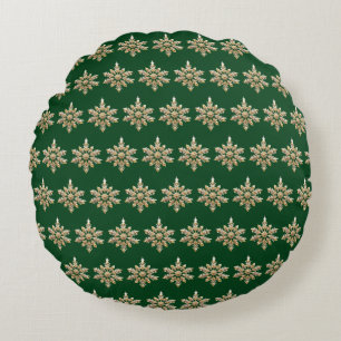 Elegant Merry Christmas Gold Snowflake xmas festiv Round Cushion