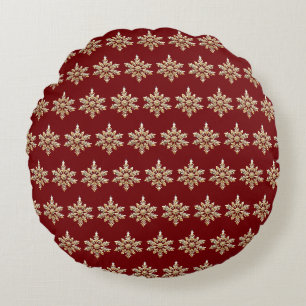 Elegant Merry Christmas Gold Snowflake xmas festiv Round Cushion