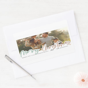 Elegant Merry Christmas Gold Star Family Photo Rectangular Sticker