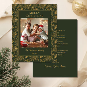 Elegant Merry Christmas Green Faux Gold Photo Holiday Card