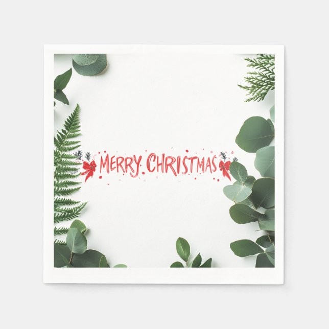 Elegant "Merry Christmas" Greenery Napkins (Front)