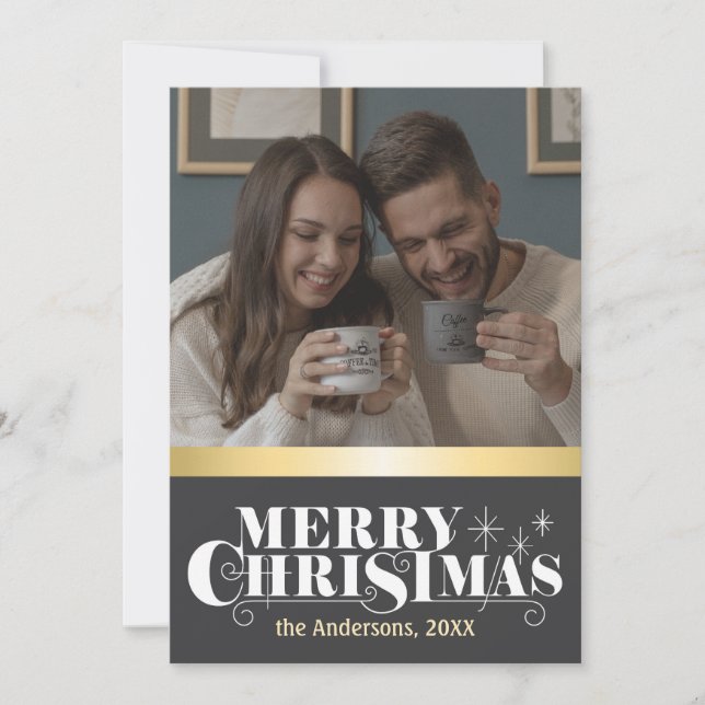 Elegant, Merry Christmas greeting with photo Holiday Card (Front)