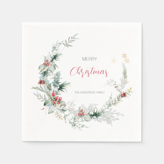 Elegant Merry Christmas half wreath watercolor Napkin (Front)
