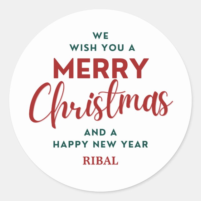Elegant Merry Christmas & Happy New Year  Classic Round Sticker (Front)