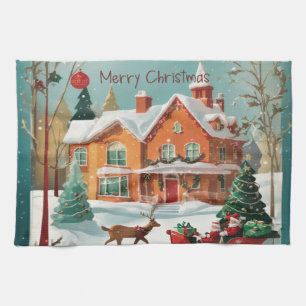 Elegant Merry Christmas Holiday Kitchen Towel