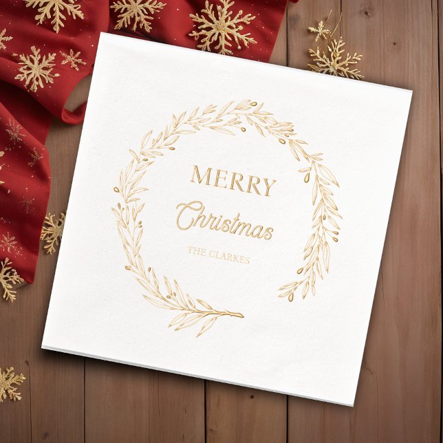 Elegant Merry Christmas Holly Wreath Foil Napkins (Creator Uploaded)