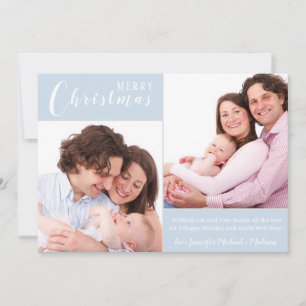 Elegant Merry Christmas Icy Blue 2 Photo Holiday Card