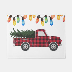 Elegant Merry Christmas Light Bulbs truck and tree Doormat