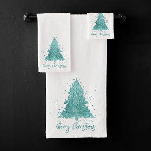 Elegant Merry Christmas   Luxe Aqua Mint Splatter Bath Towel Set