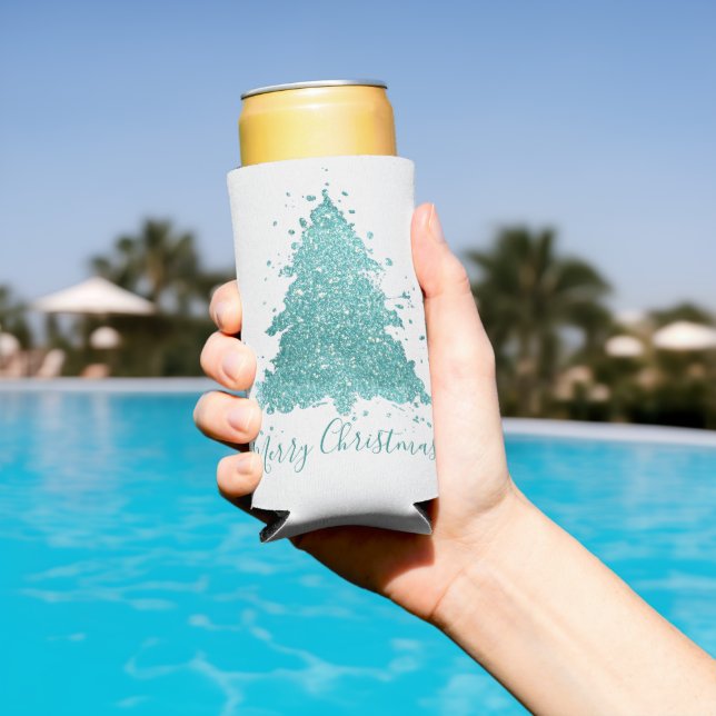 Elegant Merry Christmas | Luxe Aqua Mint Splatter Seltzer Can Cooler (In Situ Pool)