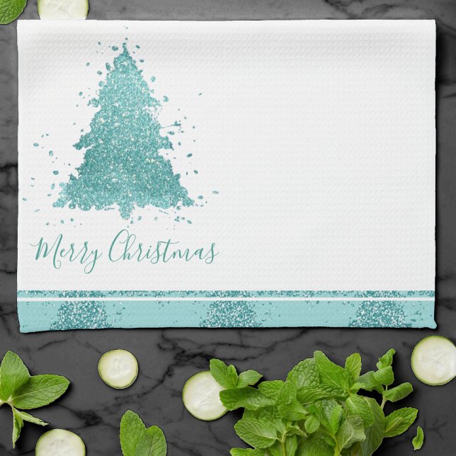 Elegant Merry Christmas | Luxe Aqua Mint Splatter Tea Towel (Creator Uploaded)