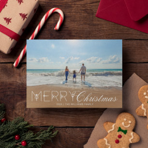 Elegant Merry Christmas Minimalist One Photo Holiday Card