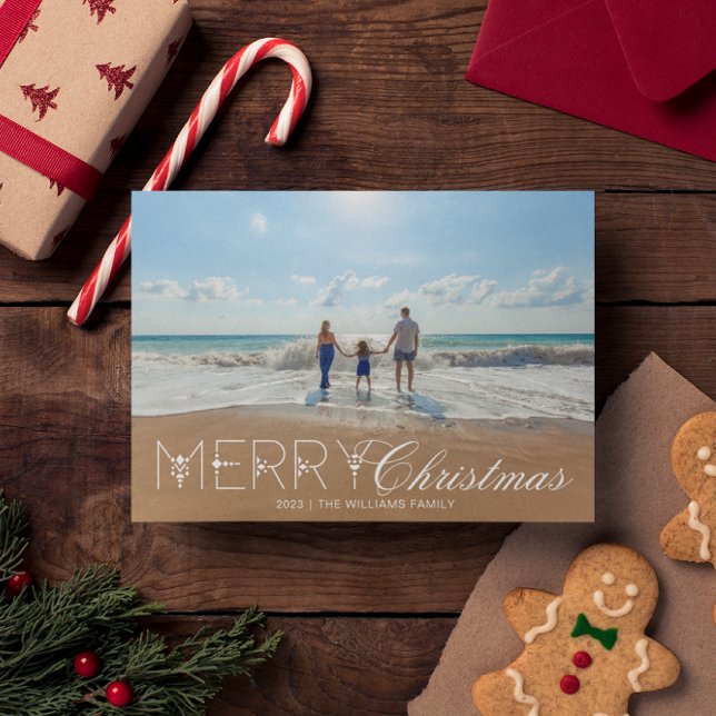 Elegant Merry Christmas Minimalist One Photo Holiday Card (Creator Uploaded)