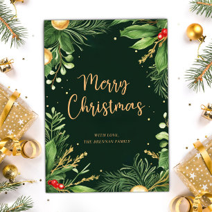Elegant Merry Christmas Modern Botanical Greenery Holiday Card