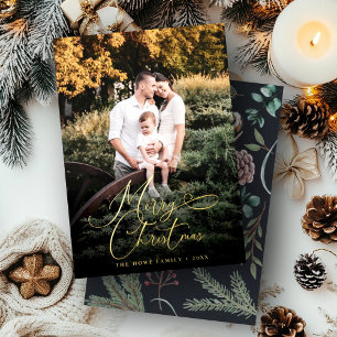 Elegant Merry Christmas Modern Photo Pine Cone