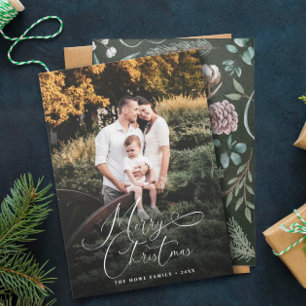 Elegant Merry Christmas Modern Photo Pine Cone Holiday Card