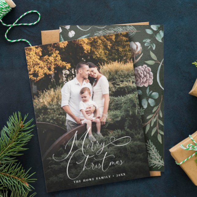 Elegant Merry Christmas Modern Photo Pine Cone Holiday Card (Creator Uploaded)