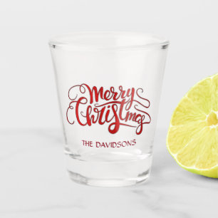 Elegant MERRY CHRISTMAS modern typography Monogram Shot Glass