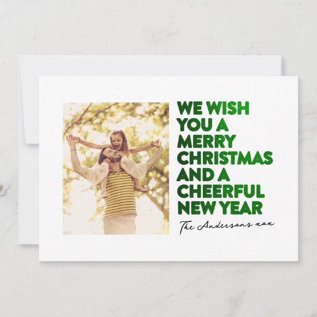 ELEGANT MERRY CHRISTMAS & NEW YEAR FAUX GREEN FOIL HOLIDAY CARD (Front)