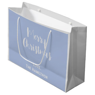Elegant Merry Christmas Peach & Steel Blue Large Gift Bag