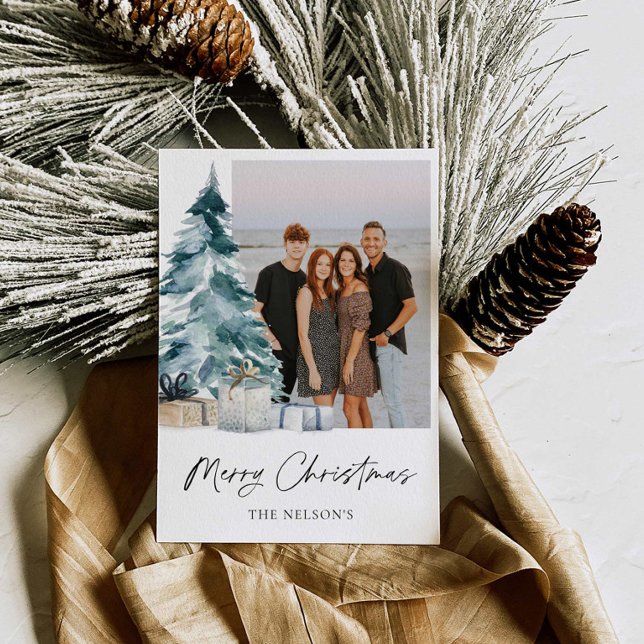 Elegant Merry Christmas Photo Holiday Card (Merry Christmas 1 Photo Holiday Card)