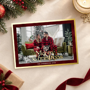 Elegant Merry Christmas Photo Red Velvet & Gold