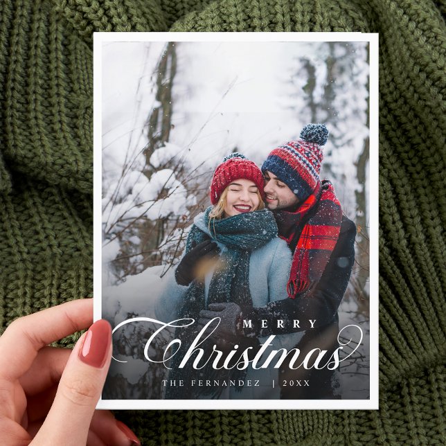 Elegant Merry Christmas Photo Script Simple Postcard (Creator Uploaded)